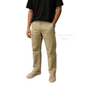 Old Navy BROKEN-IN Mens Beige Chino Cotton Straight Leg Causal Pants Sz 34 x 32